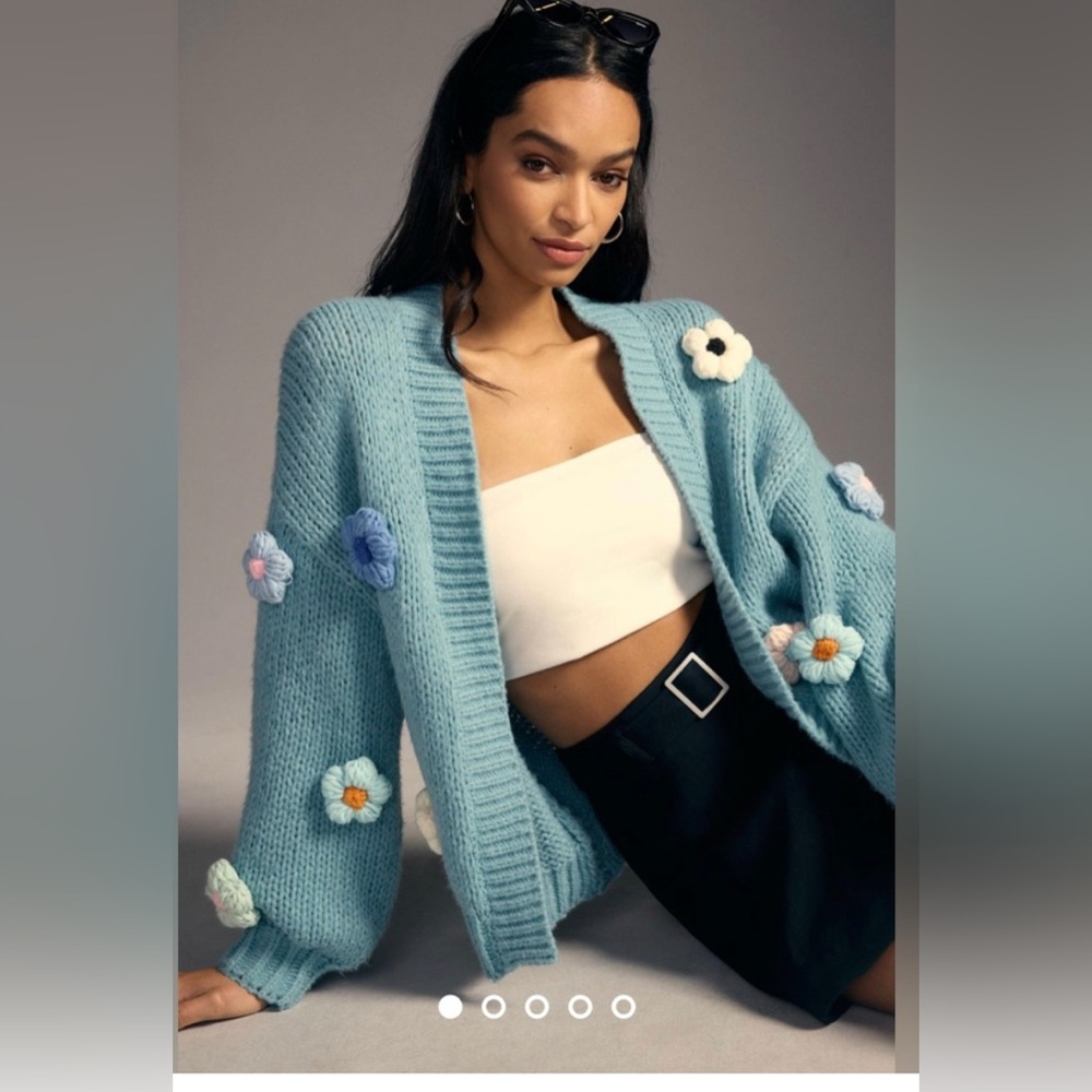 Anthropologie Blue Floral Cardigan